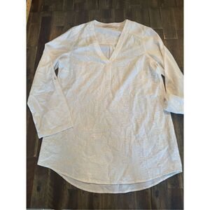 Soft surroundings tunic top size small embroidered roll tab sleeves white linen